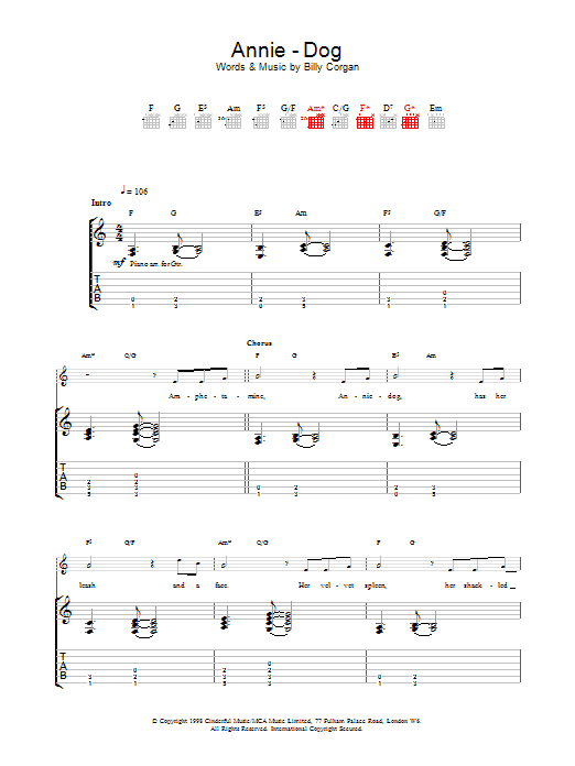 The Smashing Pumpkins Annie-Dog Sheet Music Notes & Chords for Guitar Tab - Download or Print PDF