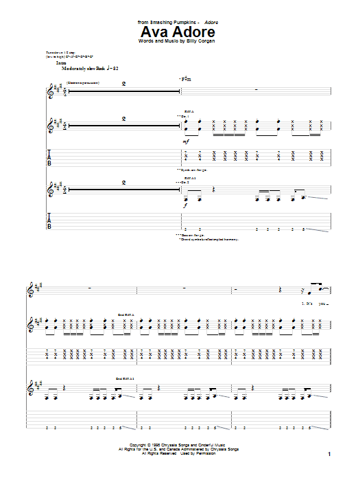 The Smashing Pumpkins Ava Adore Sheet Music Notes & Chords for Guitar Tab - Download or Print PDF
