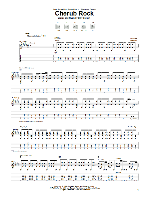 The Smashing Pumpkins Cherub Rock Sheet Music Notes & Chords for Guitar Tab - Download or Print PDF