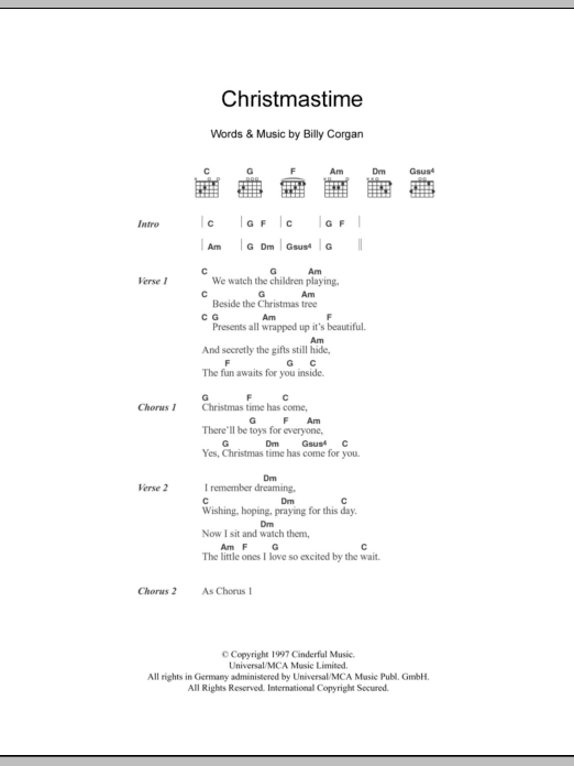 The Smashing Pumpkins Christmastime Sheet Music Notes & Chords for Lyrics & Chords - Download or Print PDF