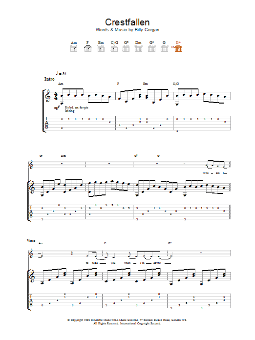 The Smashing Pumpkins Crestfallen Sheet Music Notes & Chords for Guitar Tab - Download or Print PDF