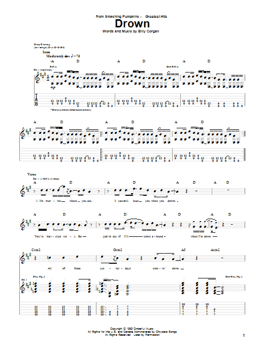The Smashing Pumpkins Drown Sheet Music Notes & Chords for Guitar Tab - Download or Print PDF
