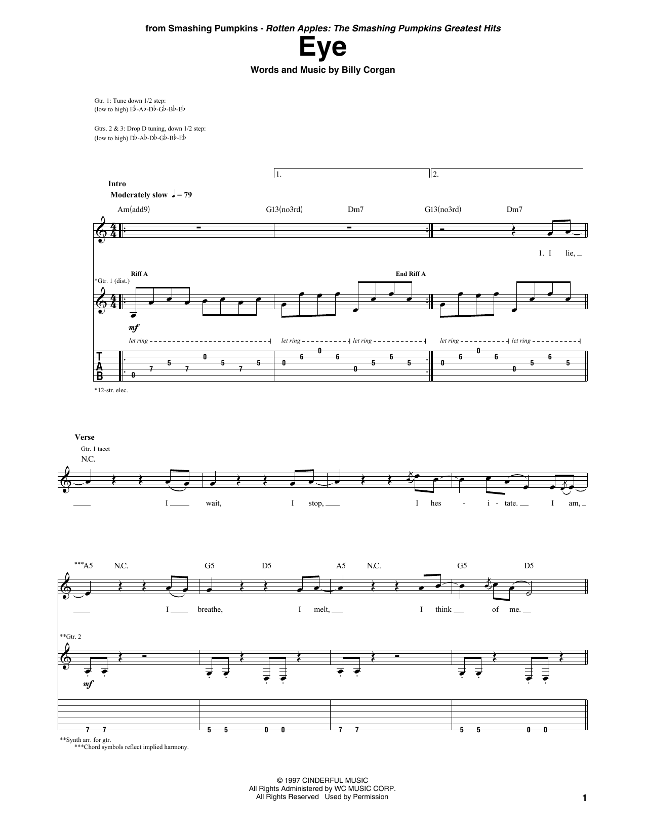 The Smashing Pumpkins Eye Sheet Music Notes & Chords for Guitar Tab - Download or Print PDF