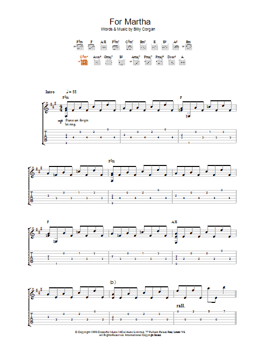 The Smashing Pumpkins For Martha Sheet Music Notes & Chords for Guitar Tab - Download or Print PDF