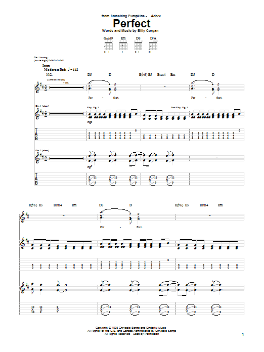 The Smashing Pumpkins Perfect Sheet Music Notes & Chords for Guitar Tab - Download or Print PDF