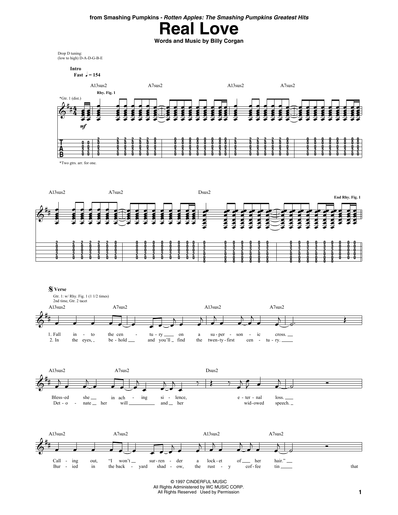 The Smashing Pumpkins Real Love Sheet Music Notes & Chords for Guitar Tab - Download or Print PDF