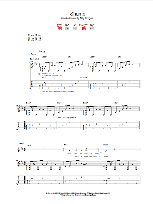 The Smashing Pumpkins Shame Sheet Music Notes & Chords for Guitar Tab - Download or Print PDF