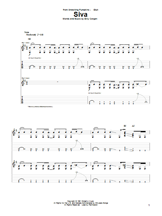 The Smashing Pumpkins Siva Sheet Music Notes & Chords for Guitar Tab - Download or Print PDF