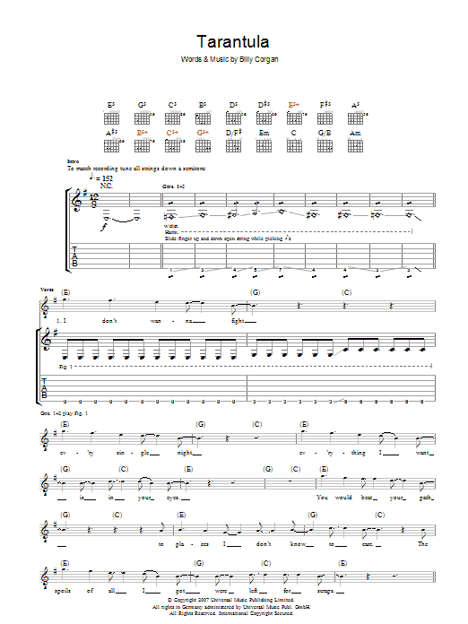 The Smashing Pumpkins Tarantula Sheet Music Notes & Chords for Guitar Tab - Download or Print PDF