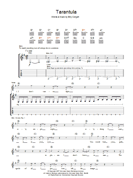 The Smashing Pumpkins Tarantula Sheet Music Notes & Chords for Lyrics & Chords - Download or Print PDF
