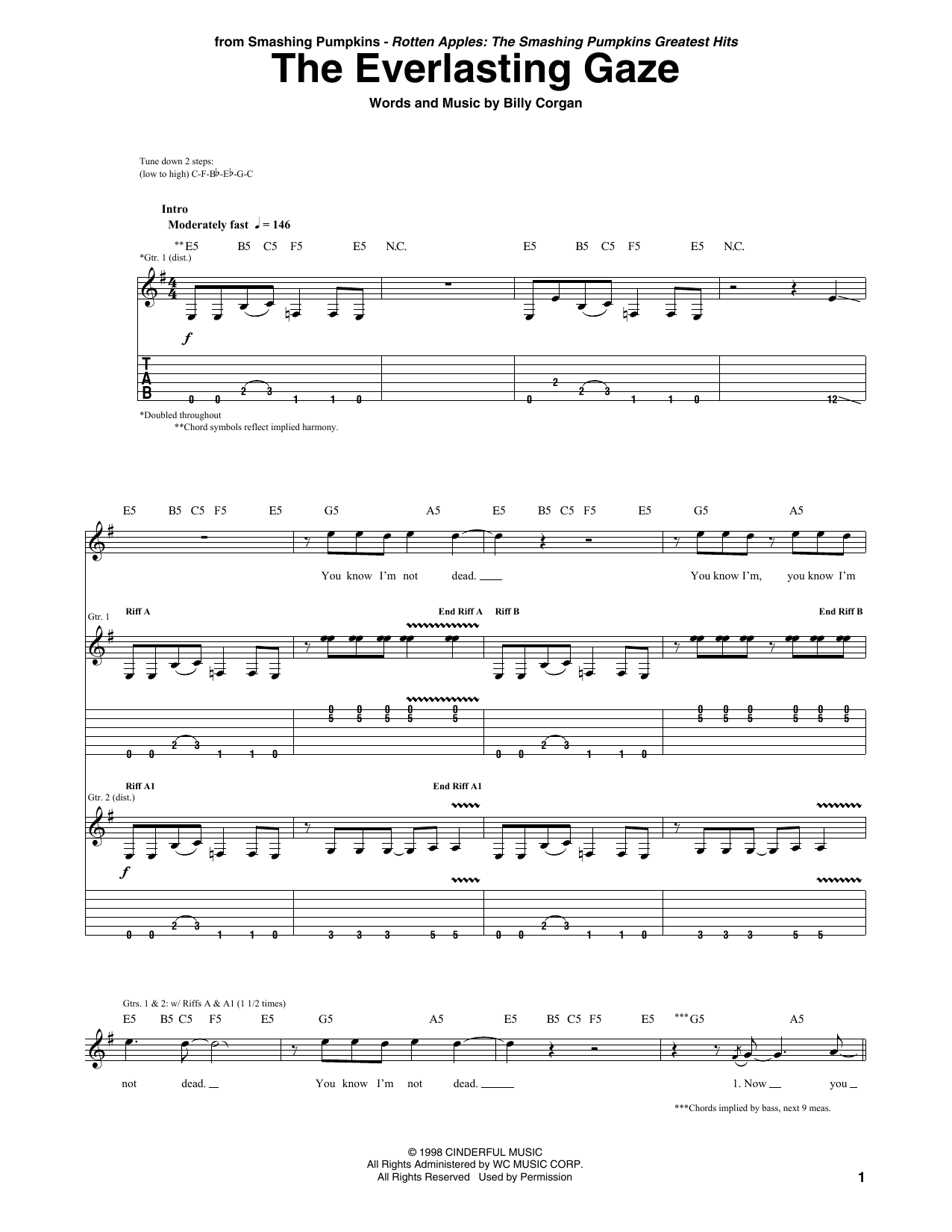The Smashing Pumpkins The Everlasting Gaze Sheet Music Notes & Chords for Guitar Tab - Download or Print PDF