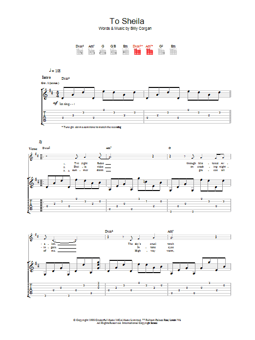 The Smashing Pumpkins To Sheila Sheet Music Notes & Chords for Guitar Tab - Download or Print PDF