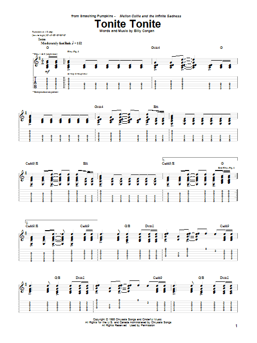 The Smashing Pumpkins Tonite Tonite Sheet Music Notes & Chords for Guitar Tab - Download or Print PDF