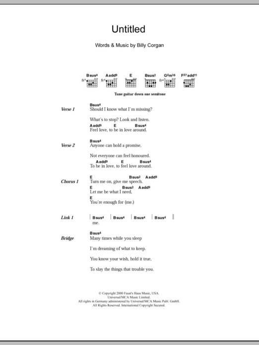 The Smashing Pumpkins Untitled Sheet Music Notes & Chords for Guitar Tab - Download or Print PDF