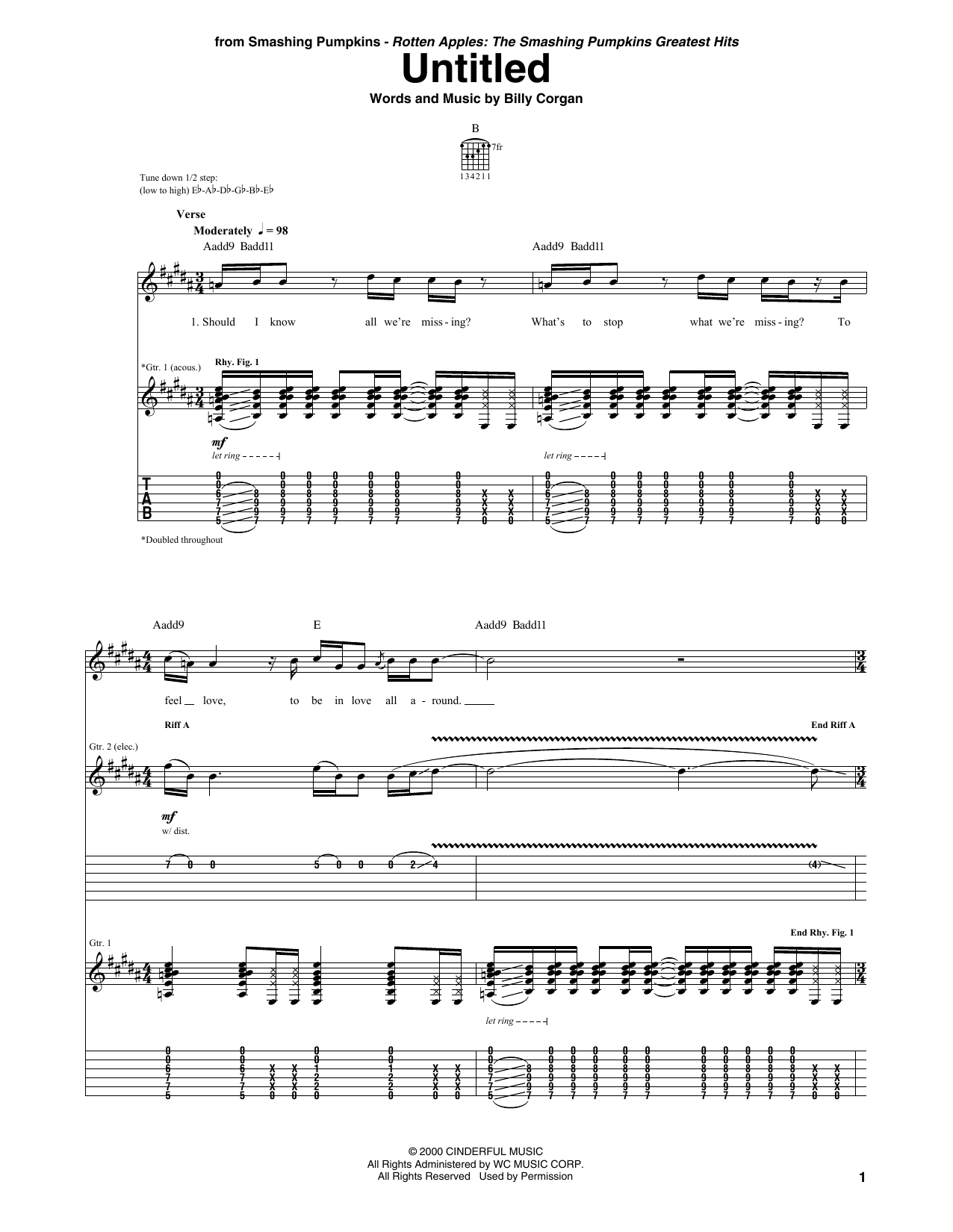The Smashing Pumpkins Untitled Sheet Music Notes & Chords for Guitar Tab - Download or Print PDF