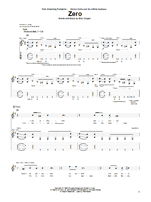 The Smashing Pumpkins Zero Sheet Music Notes & Chords for Guitar Tab - Download or Print PDF