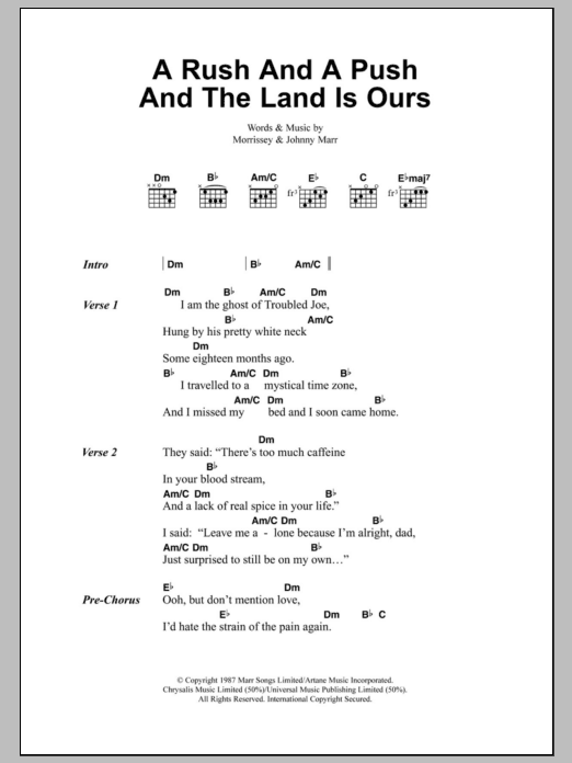 The Smiths A Rush And A Push And The Land Is Ours Sheet Music Notes & Chords for Lyrics & Chords - Download or Print PDF