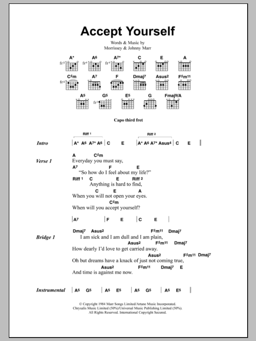 The Smiths Accept Yourself Sheet Music Notes & Chords for Lyrics & Chords - Download or Print PDF