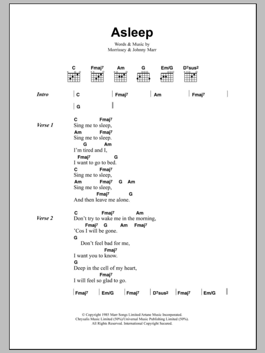 The Smiths Asleep Sheet Music Notes & Chords for Lyrics & Chords - Download or Print PDF