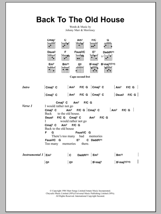 The Smiths Back To The Old House Sheet Music Notes & Chords for Lyrics & Chords - Download or Print PDF