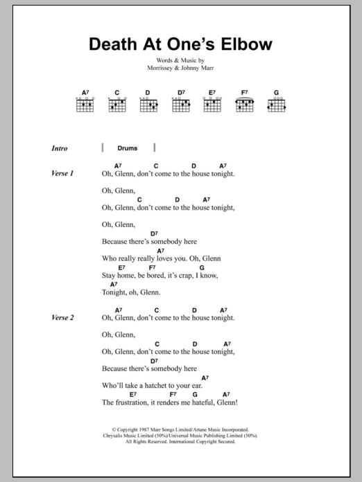 The Smiths Death At One's Elbow Sheet Music Notes & Chords for Lyrics & Chords - Download or Print PDF