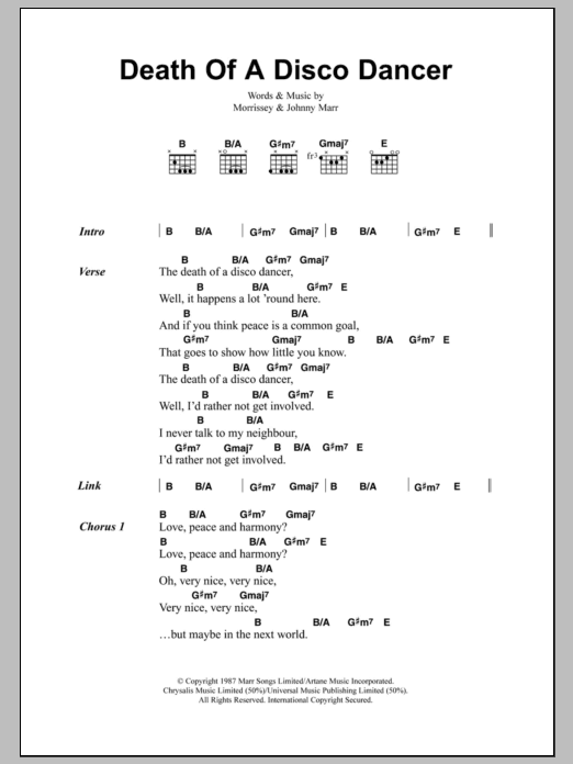 The Smiths Death Of A Disco Dancer Sheet Music Notes & Chords for Lyrics & Chords - Download or Print PDF