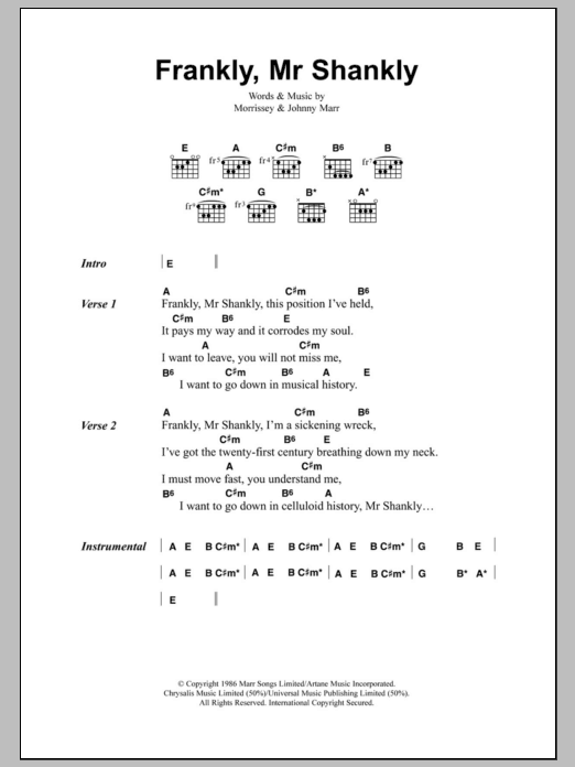 The Smiths Frankly, Mr Shankly Sheet Music Notes & Chords for Lyrics & Chords - Download or Print PDF