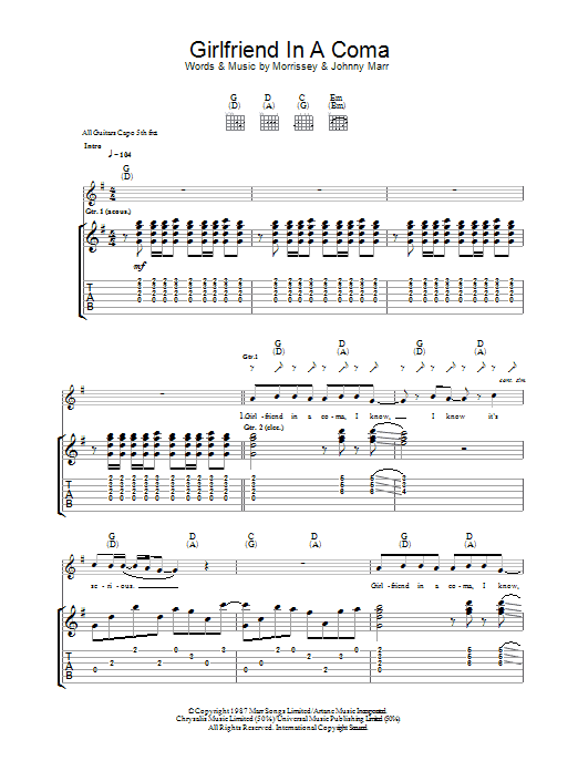 The Smiths Girlfriend In A Coma Sheet Music Notes & Chords for Guitar Tab - Download or Print PDF