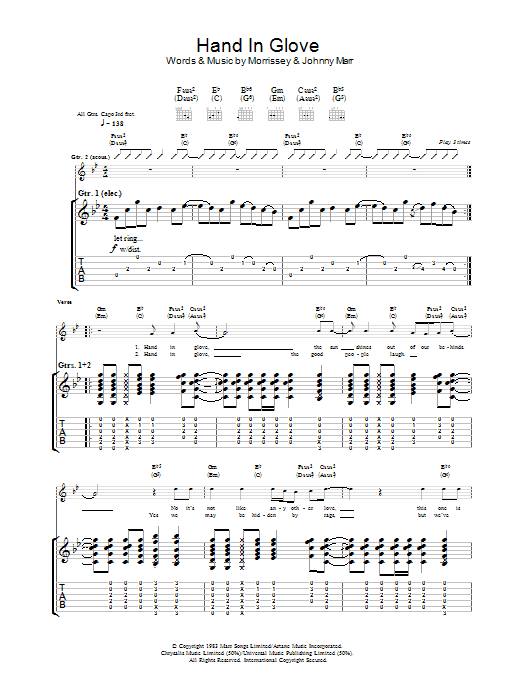 The Smiths Hand In Glove Sheet Music Notes & Chords for Guitar Tab - Download or Print PDF