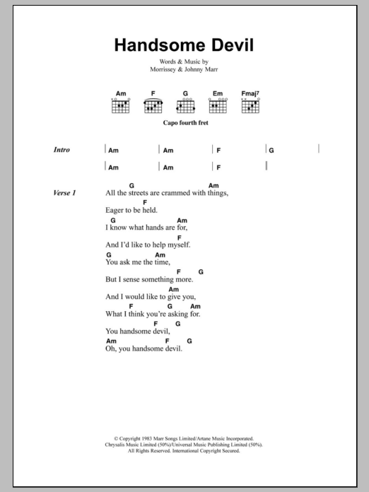 The Smiths Handsome Devil Sheet Music Notes & Chords for Lyrics & Chords - Download or Print PDF