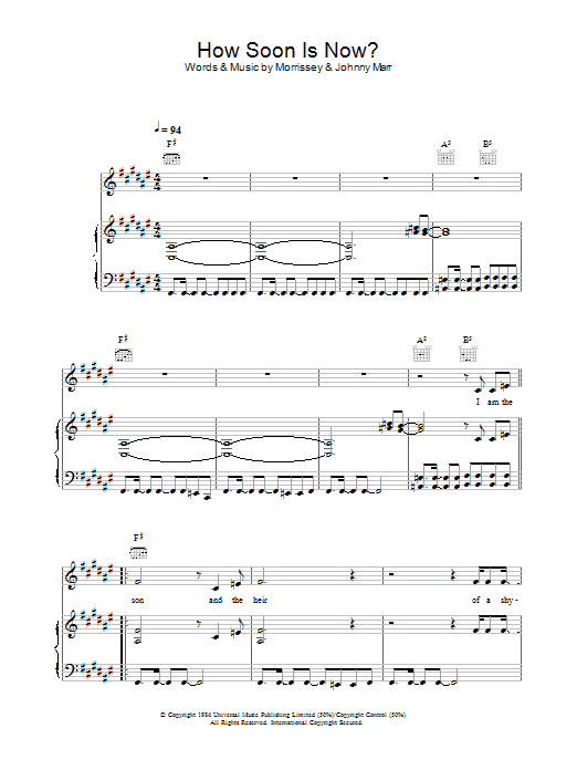 The Smiths How Soon Is Now? Sheet Music Notes & Chords for Piano, Vocal & Guitar (Right-Hand Melody) - Download or Print PDF