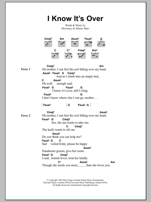 The Smiths I Know It's Over Sheet Music Notes & Chords for Lyrics & Chords - Download or Print PDF