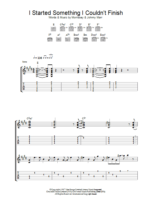 The Smiths I Started Something I Couldn't Finish Sheet Music Notes & Chords for Guitar Tab - Download or Print PDF