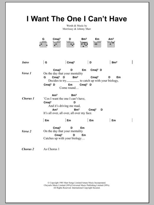 The Smiths I Want The One I Can't Have Sheet Music Notes & Chords for Lyrics & Chords - Download or Print PDF