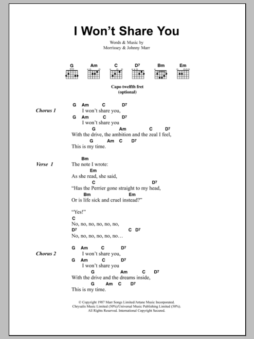 The Smiths I Won't Share You Sheet Music Notes & Chords for Lyrics & Chords - Download or Print PDF