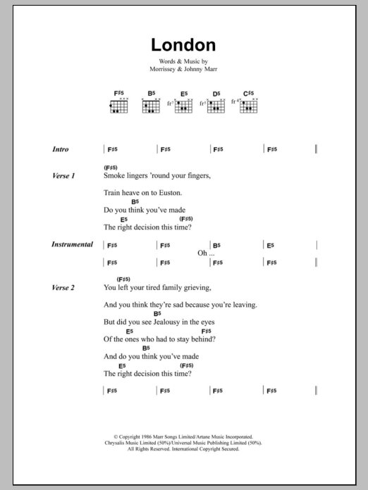 The Smiths London Sheet Music Notes & Chords for Lyrics & Chords - Download or Print PDF