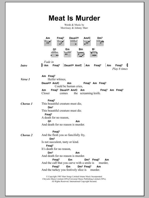 The Smiths Meat Is Murder Sheet Music Notes & Chords for Lyrics & Chords - Download or Print PDF