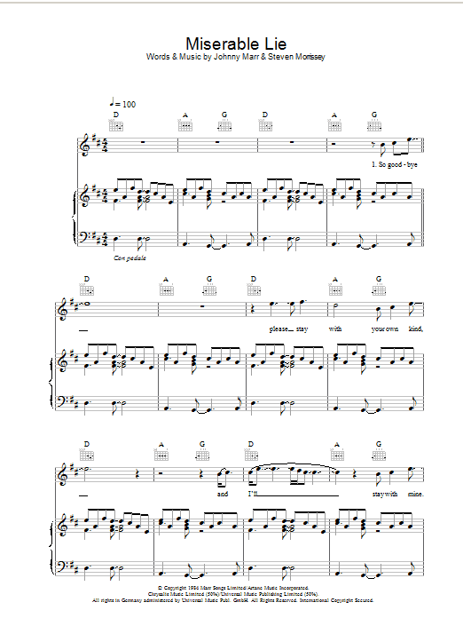 The Smiths Miserable Lie Sheet Music Notes & Chords for Piano, Vocal & Guitar - Download or Print PDF