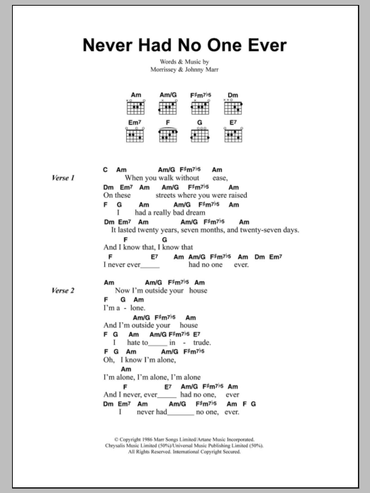 The Smiths Never Had No One Ever Sheet Music Notes & Chords for Lyrics & Chords - Download or Print PDF