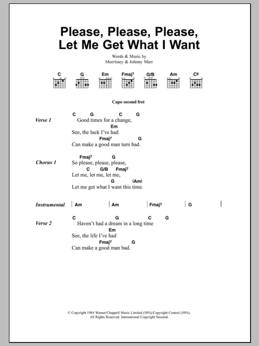 The Smiths Please, Please, Please, Let Me Get What I Want Sheet Music Notes & Chords for Lyrics & Chords - Download or Print PDF