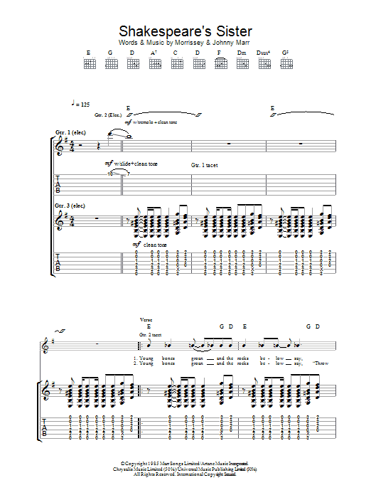 The Smiths Shakespeare's Sister Sheet Music Notes & Chords for Guitar Tab - Download or Print PDF