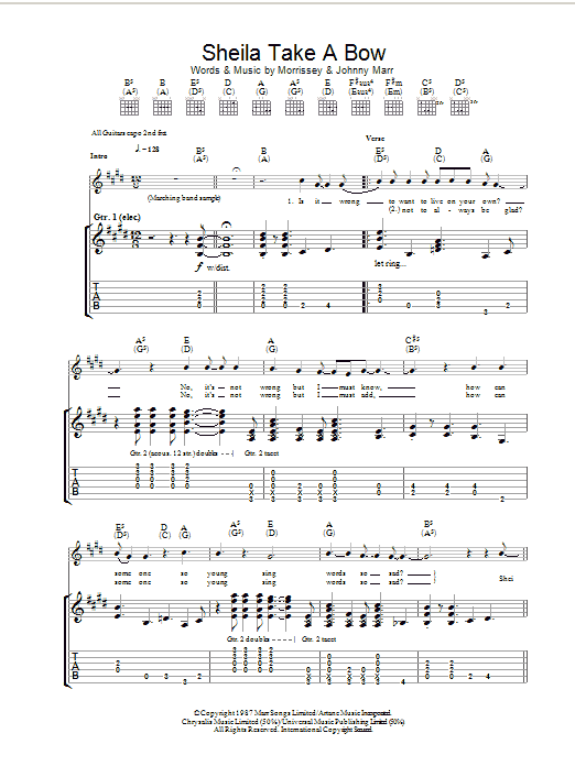 The Smiths Sheila Take A Bow Sheet Music Notes & Chords for Guitar Tab - Download or Print PDF