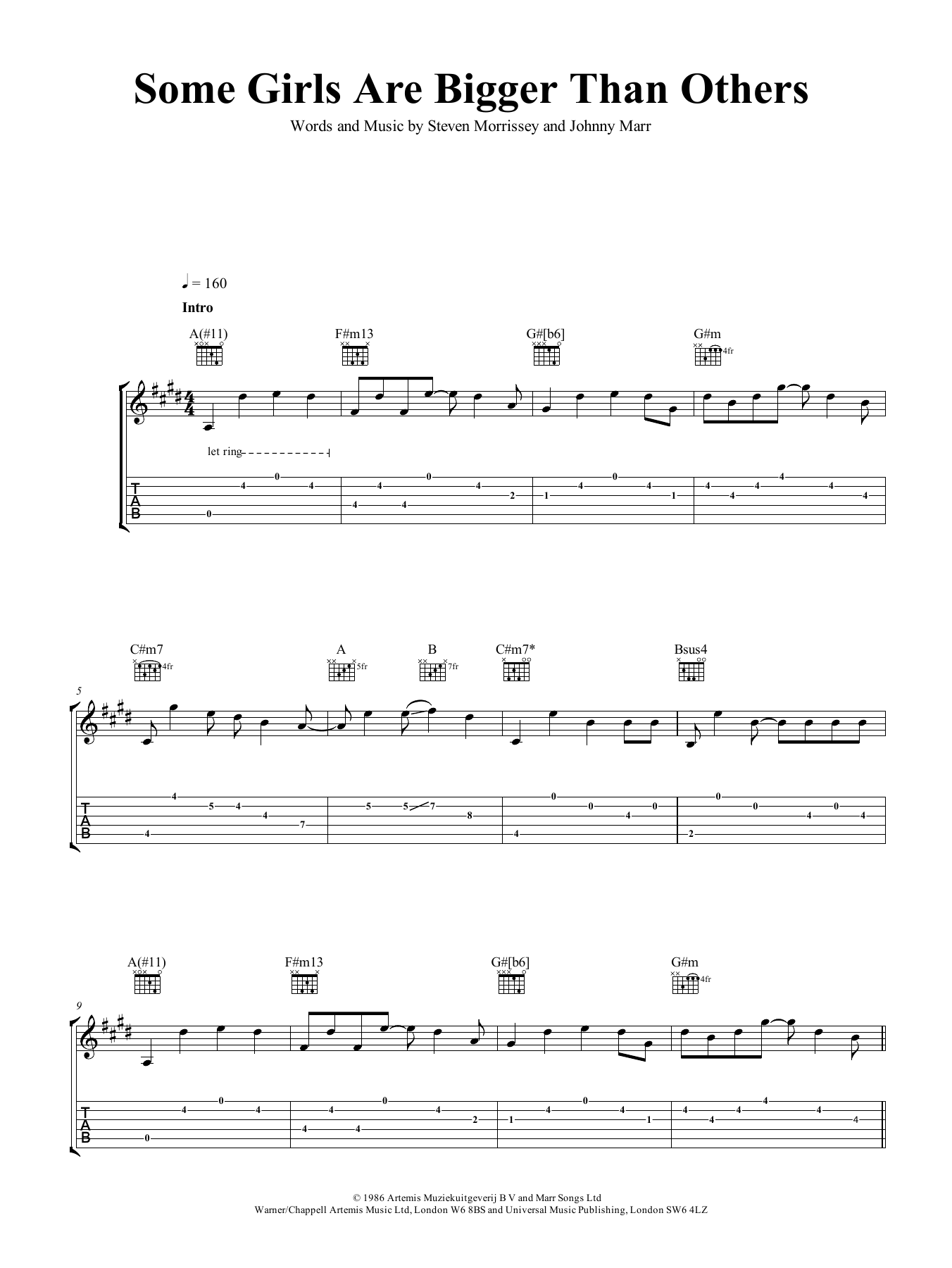 The Smiths Some Girls Are Bigger Than Others Sheet Music Notes & Chords for Lyrics & Chords - Download or Print PDF