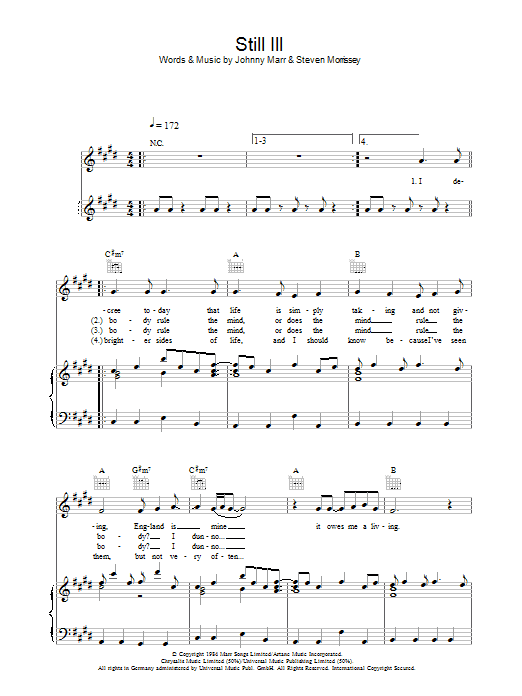 The Smiths Still Ill Sheet Music Notes & Chords for Piano, Vocal & Guitar - Download or Print PDF