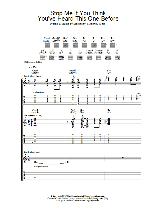 The Smiths Stop Me If You Think You've Heard This One Before Sheet Music Notes & Chords for Guitar Tab - Download or Print PDF