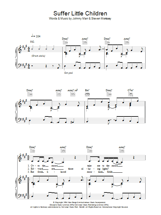 The Smiths Suffer Little Children Sheet Music Notes & Chords for Piano, Vocal & Guitar - Download or Print PDF