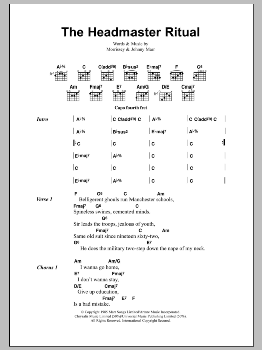 The Smiths The Headmaster Ritual Sheet Music Notes & Chords for Lyrics & Chords - Download or Print PDF