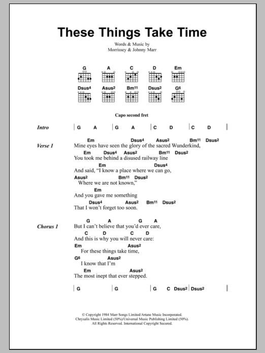 The Smiths These Things Take Time Sheet Music Notes & Chords for Lyrics & Chords - Download or Print PDF