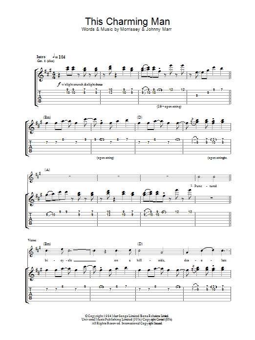 The Smiths This Charming Man Sheet Music Notes & Chords for Guitar Tab - Download or Print PDF