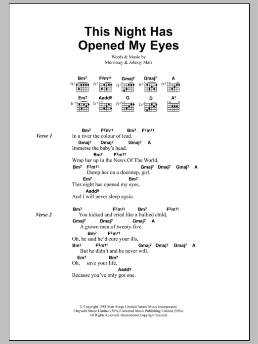 The Smiths This Night Has Opened My Eyes Sheet Music Notes & Chords for Lyrics & Chords - Download or Print PDF